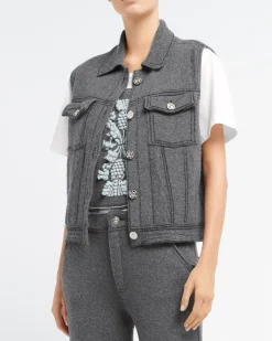 Women Barrie Oversized sleeveless denim jacket in cashmere and cotton