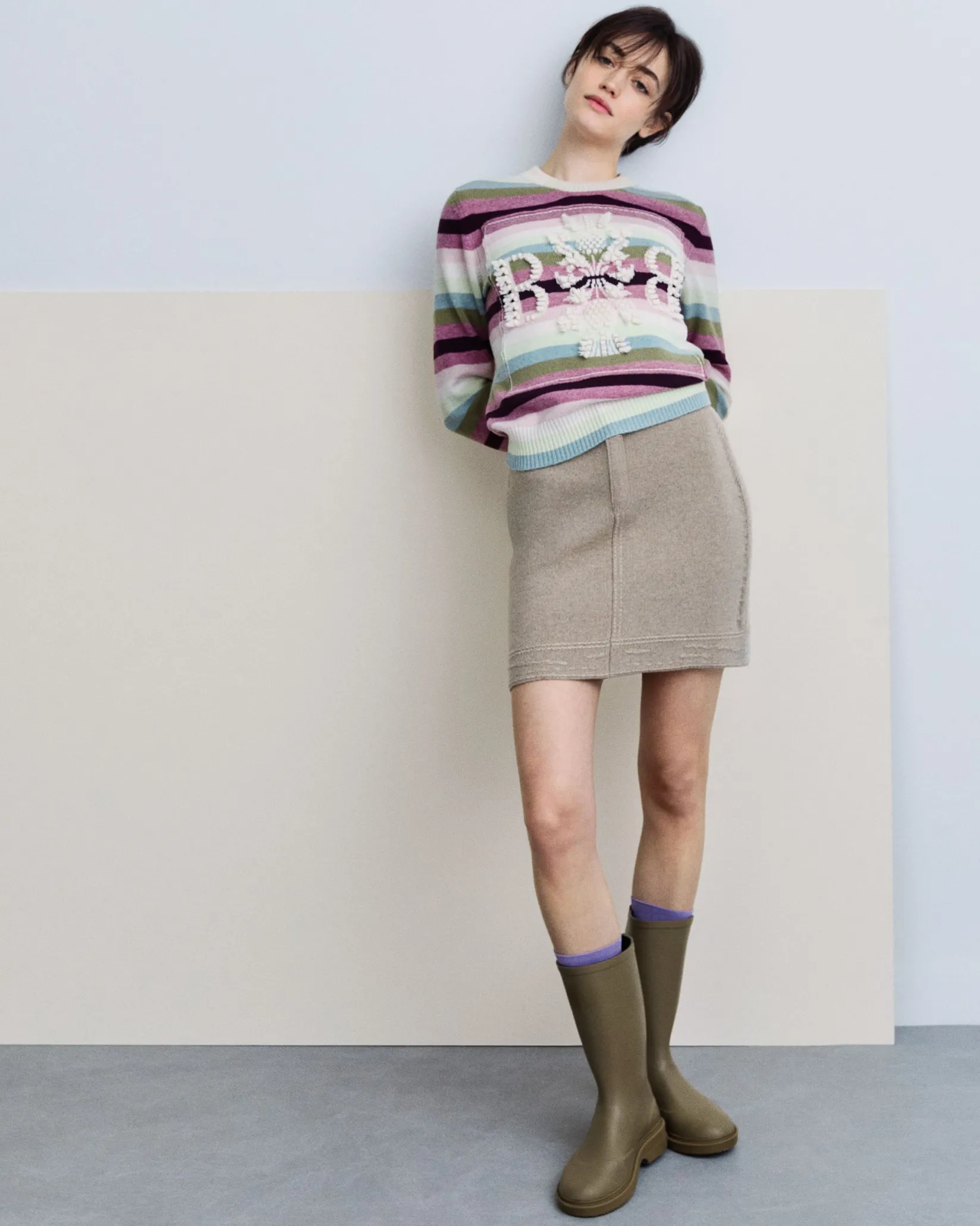 Women Barrie Patchwork Denim skirt in cashmere and cotton