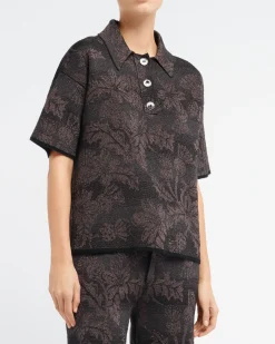 Women Barrie Polo shirt in cashmere with thistle motif
