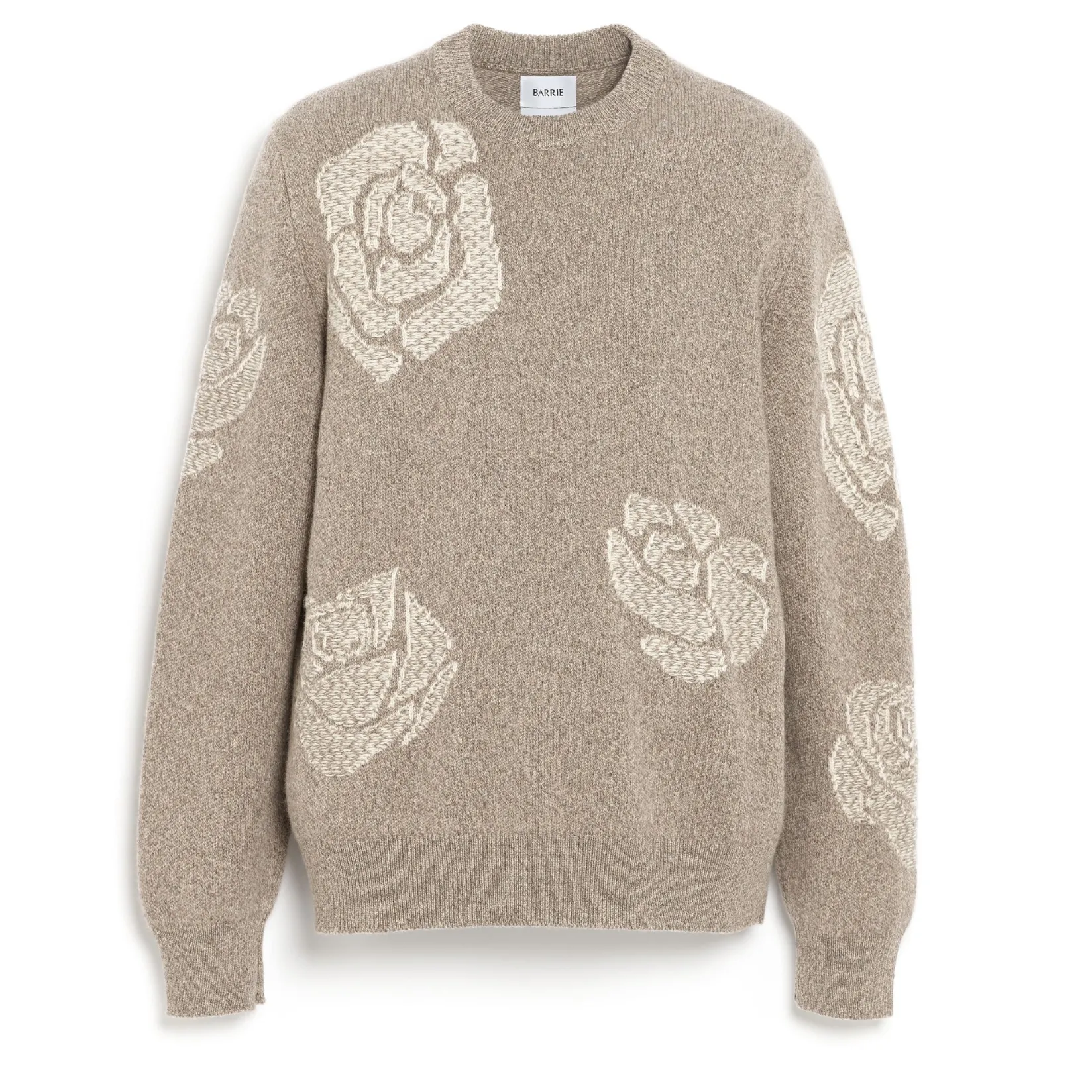 Barrie Round-neck cashmere jumper with roses motif