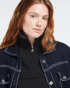 Women Barrie Shearling collar in cashmere and alpaca