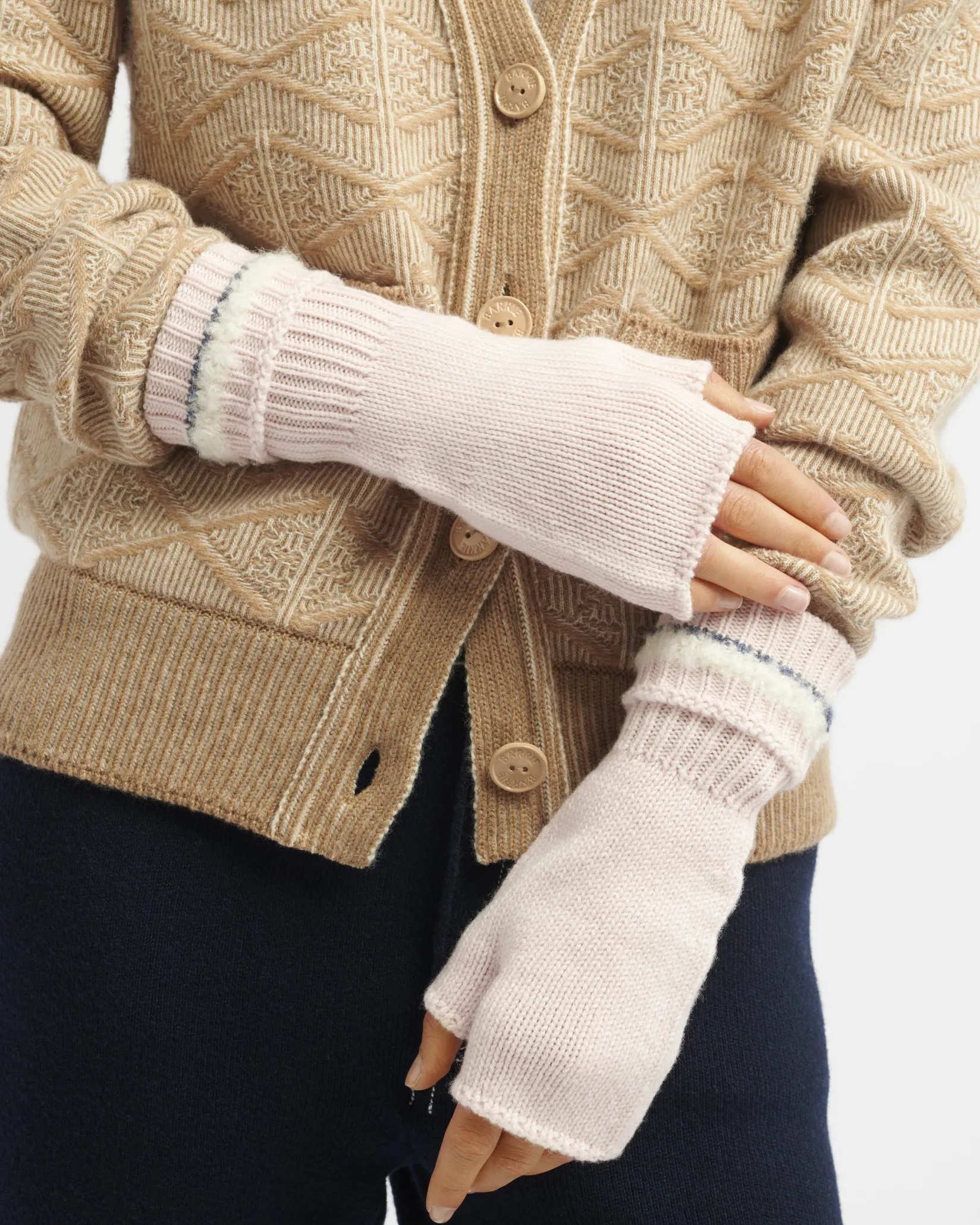 Women Barrie Shearling-effect cashmere fingerless gloves