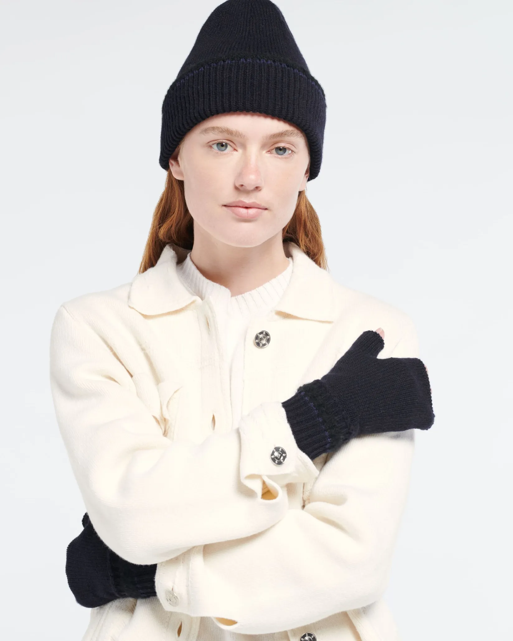 Women Barrie Shearling-effect cashmere fingerless gloves