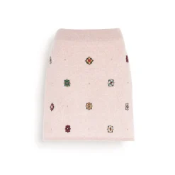 Women Barrie Short skirt in cashmere and cotton with floral motif