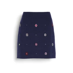 Women Barrie Short skirt in cashmere and cotton with floral motif