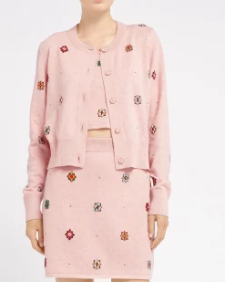 Women Barrie Short skirt in cashmere and cotton with floral motif