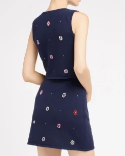 Women Barrie Short skirt in cashmere and cotton with floral motif