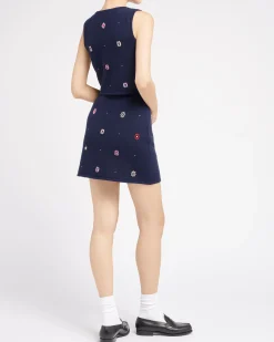 Women Barrie Short skirt in cashmere and cotton with floral motif