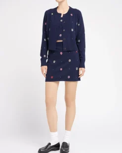 Women Barrie Short skirt in cashmere and cotton with floral motif