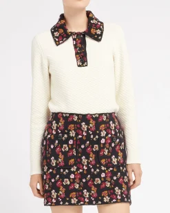 Women Barrie Short skirt in cashmere with floral motif