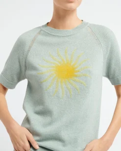 Women Barrie Short-sleeved cashmere top with sunburst motif