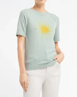 Women Barrie Short-sleeved cashmere top with sunburst motif