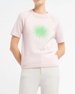 Women Barrie Short-sleeved cashmere top with sunburst motif