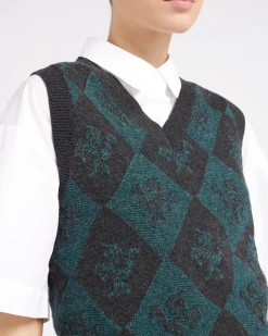 Women Barrie Sleeveless cashmere and wool jumper with a unicorn motif