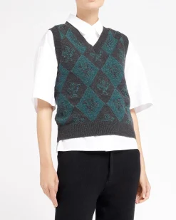 Women Barrie Sleeveless cashmere and wool jumper with a unicorn motif