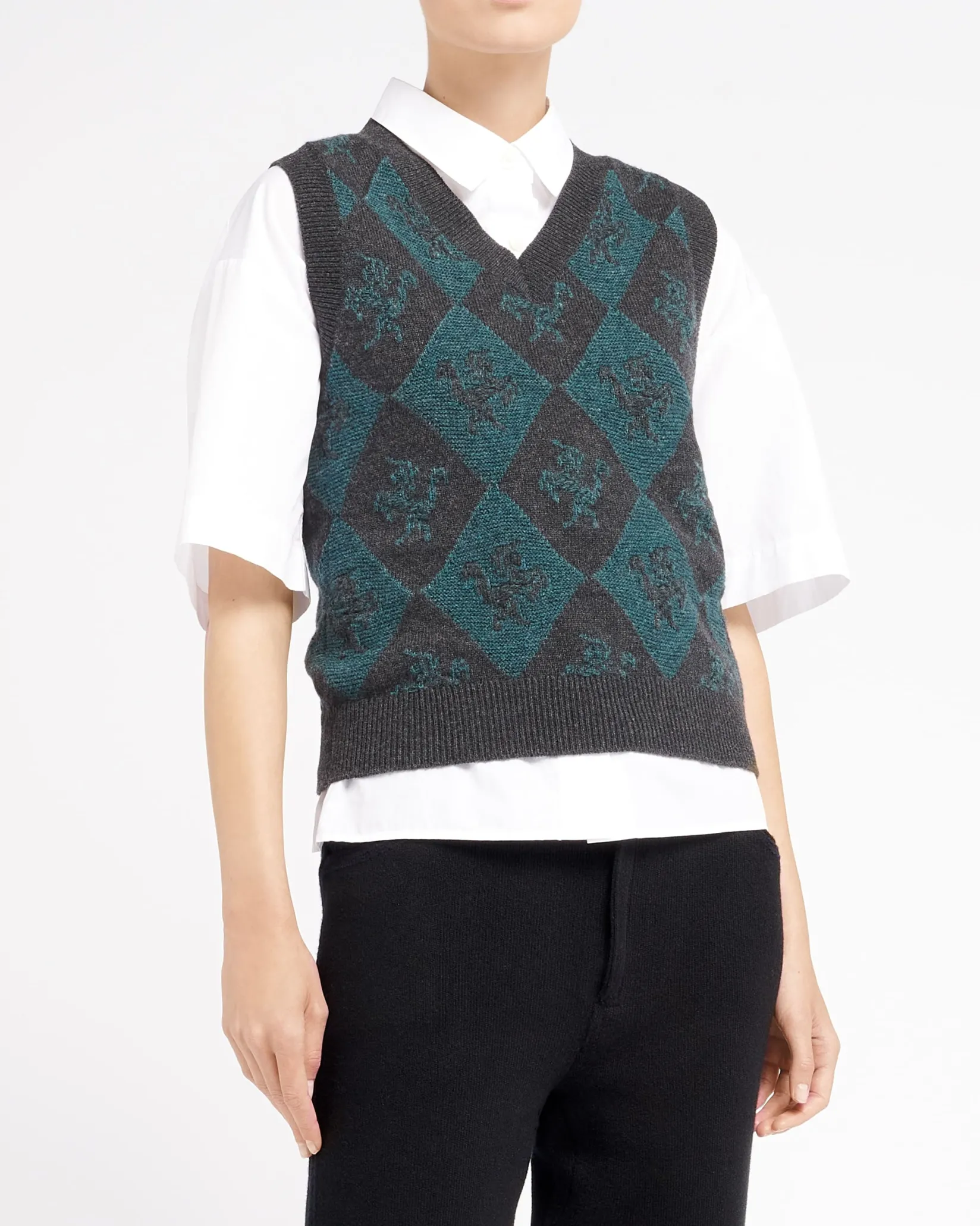 Women Barrie Sleeveless cashmere and wool jumper with a unicorn motif