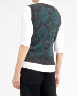 Women Barrie Sleeveless cashmere and wool jumper with a unicorn motif
