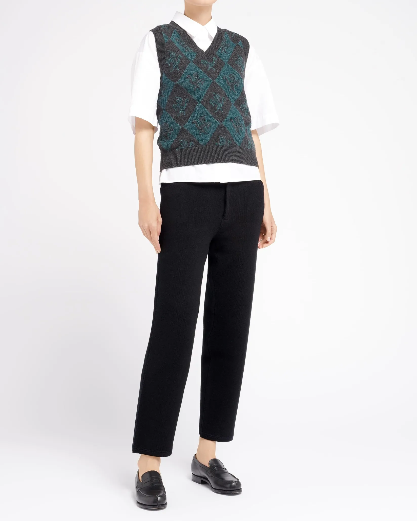 Women Barrie Sleeveless cashmere and wool jumper with a unicorn motif
