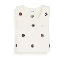 Women Barrie Sleeveless crop top in cashmere and cotton with floral motif