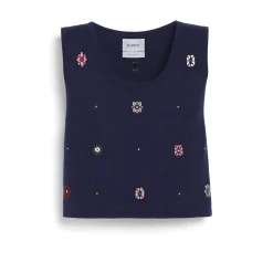 Women Barrie Sleeveless crop top in cashmere and cotton with floral motif