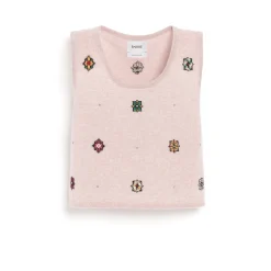 Women Barrie Sleeveless crop top in cashmere and cotton with floral motif