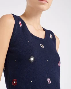 Women Barrie Sleeveless crop top in cashmere and cotton with floral motif