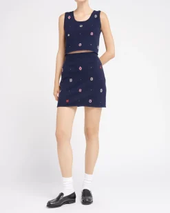 Women Barrie Sleeveless crop top in cashmere and cotton with floral motif