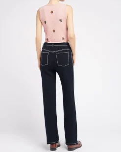 Women Barrie Sleeveless crop top in cashmere and cotton with floral motif