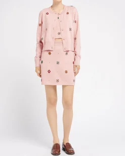 Women Barrie Sleeveless crop top in cashmere and cotton with floral motif