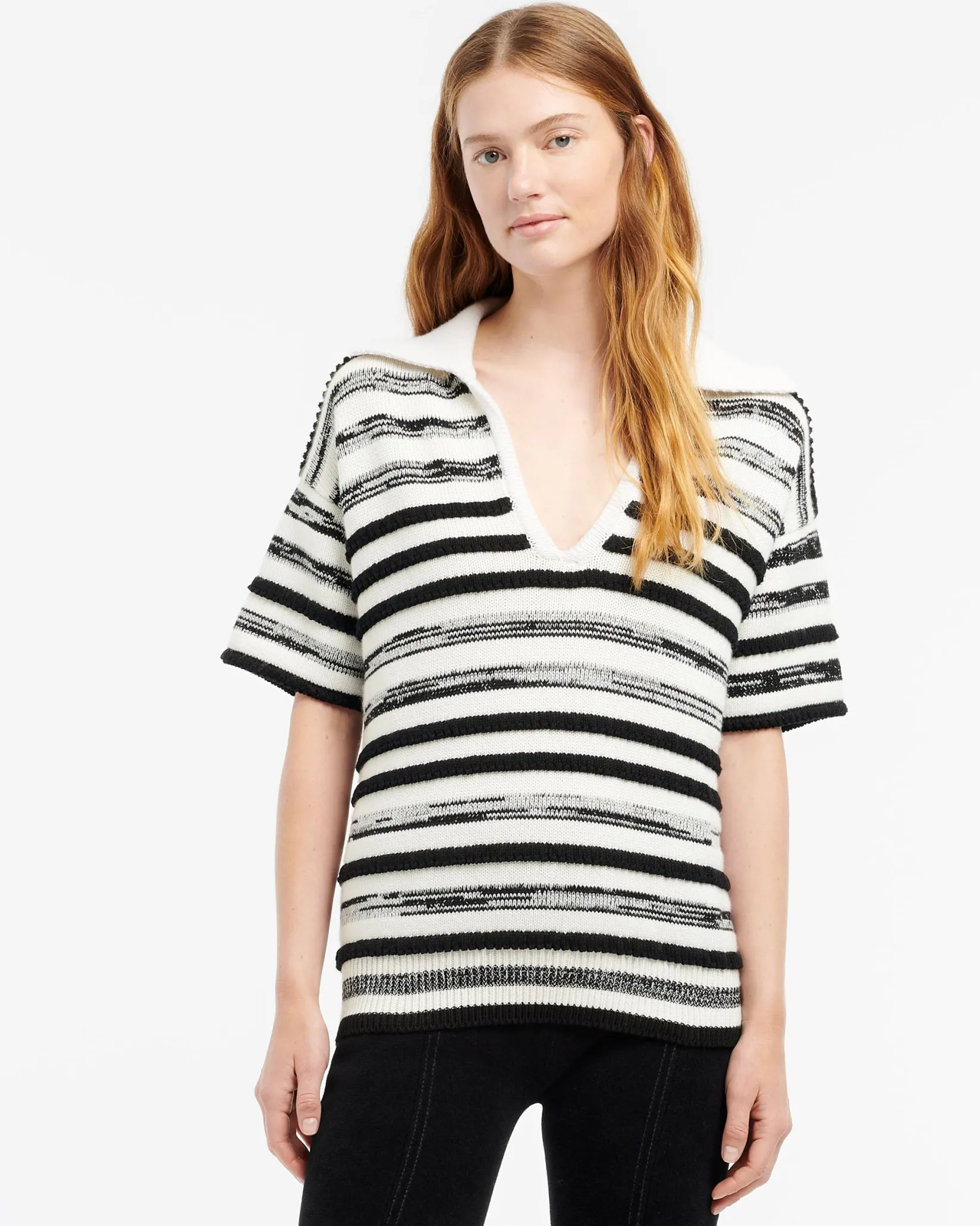 Women Barrie Striped cashmere and cotton polo shirt