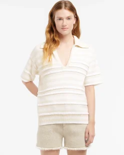 Women Barrie Striped cashmere and cotton polo shirt