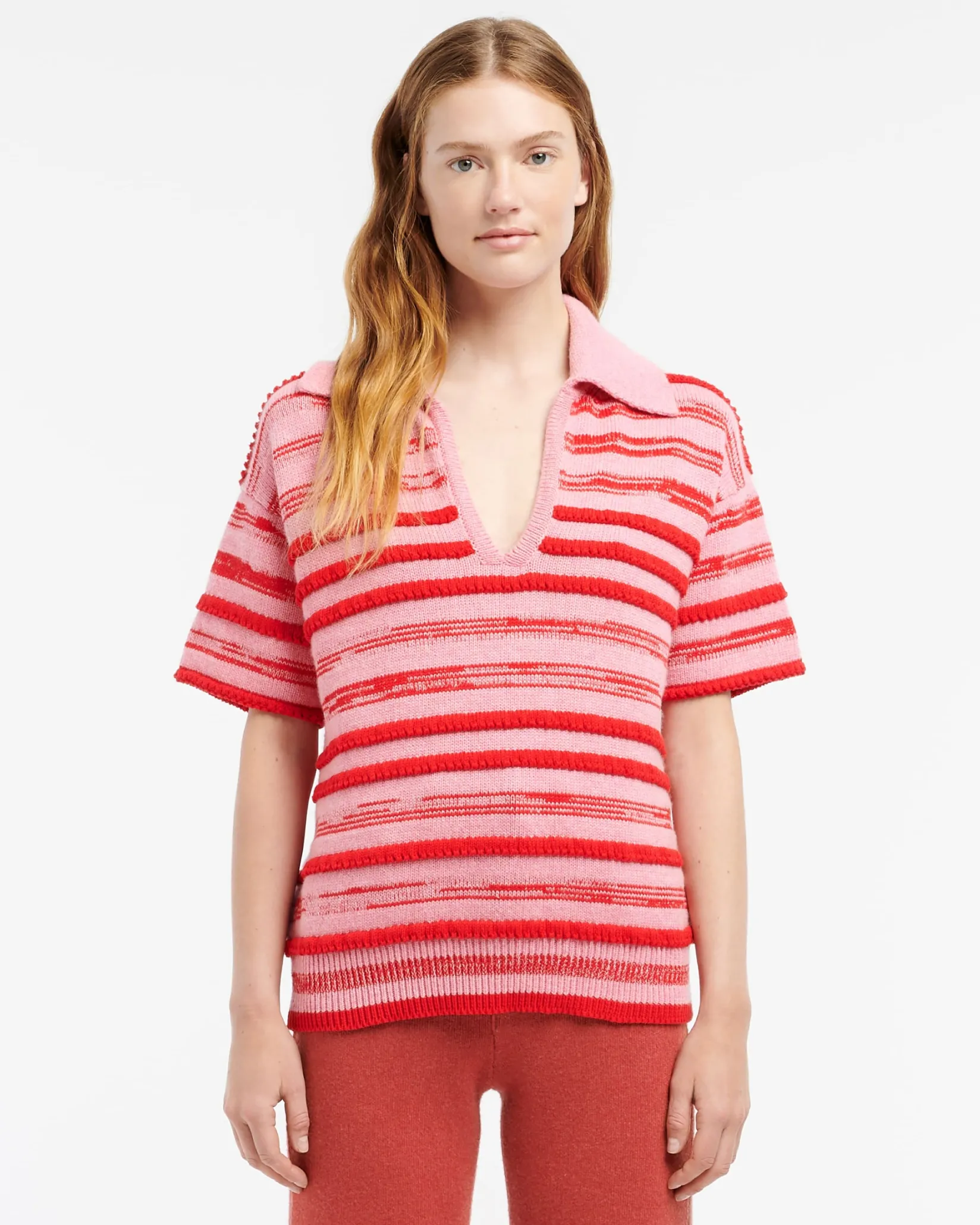 Women Barrie Striped cashmere and cotton polo shirt