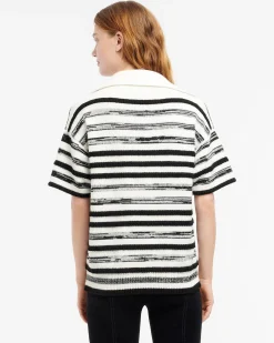 Women Barrie Striped cashmere and cotton polo shirt