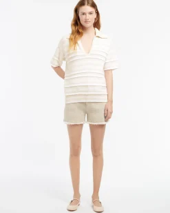 Women Barrie Striped cashmere and cotton polo shirt