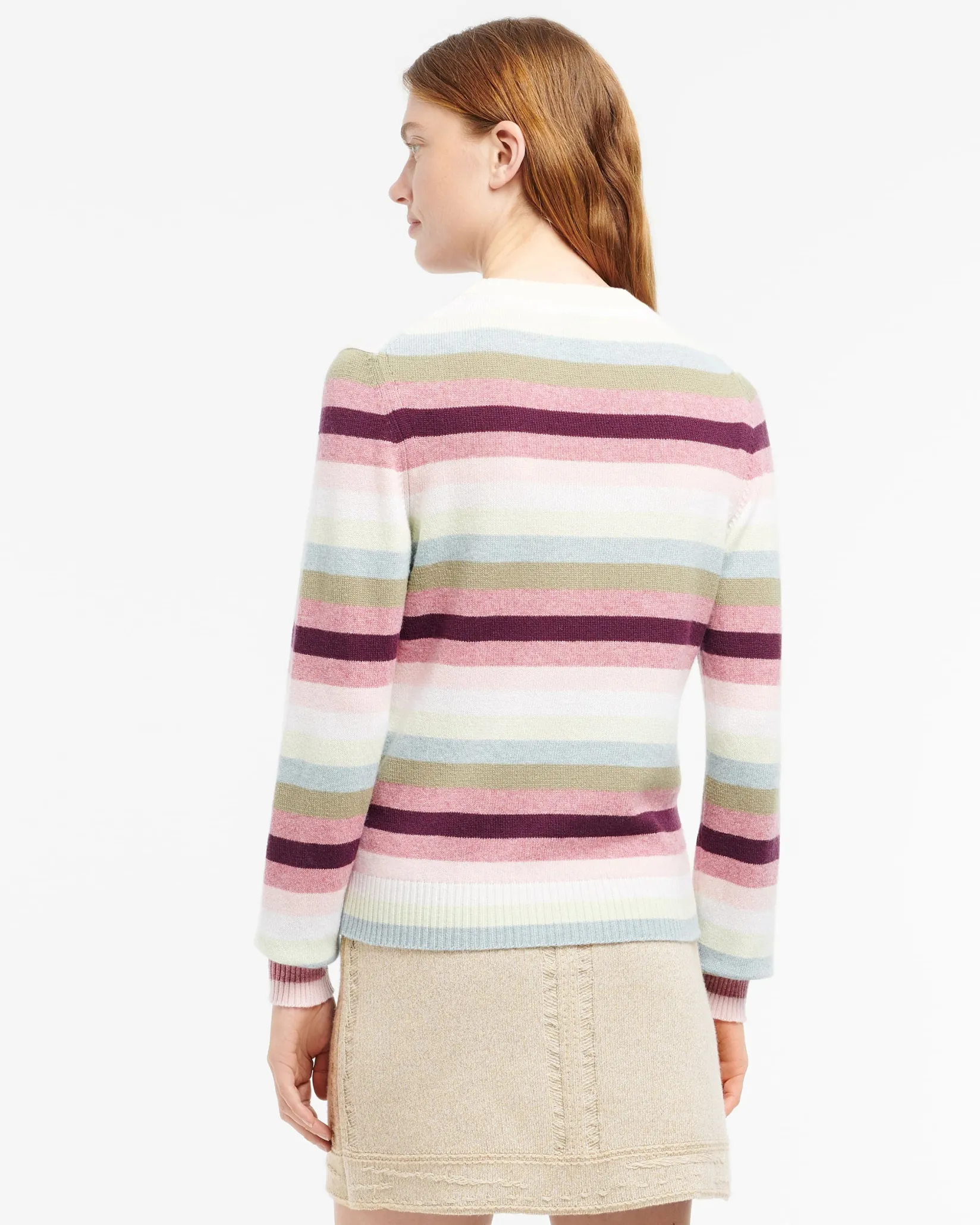 Women Barrie Striped cashmere 3D logo round-neck jumper