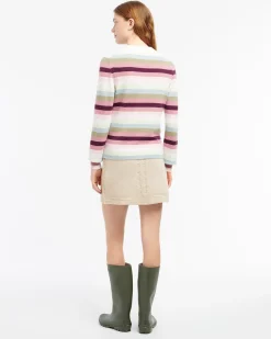 Women Barrie Striped cashmere 3D logo round-neck jumper