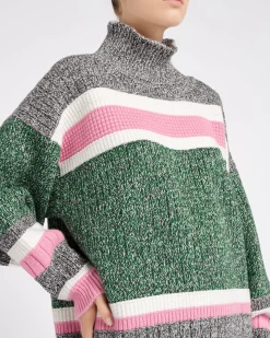 Women Barrie Striped cashmere roll neck jumper