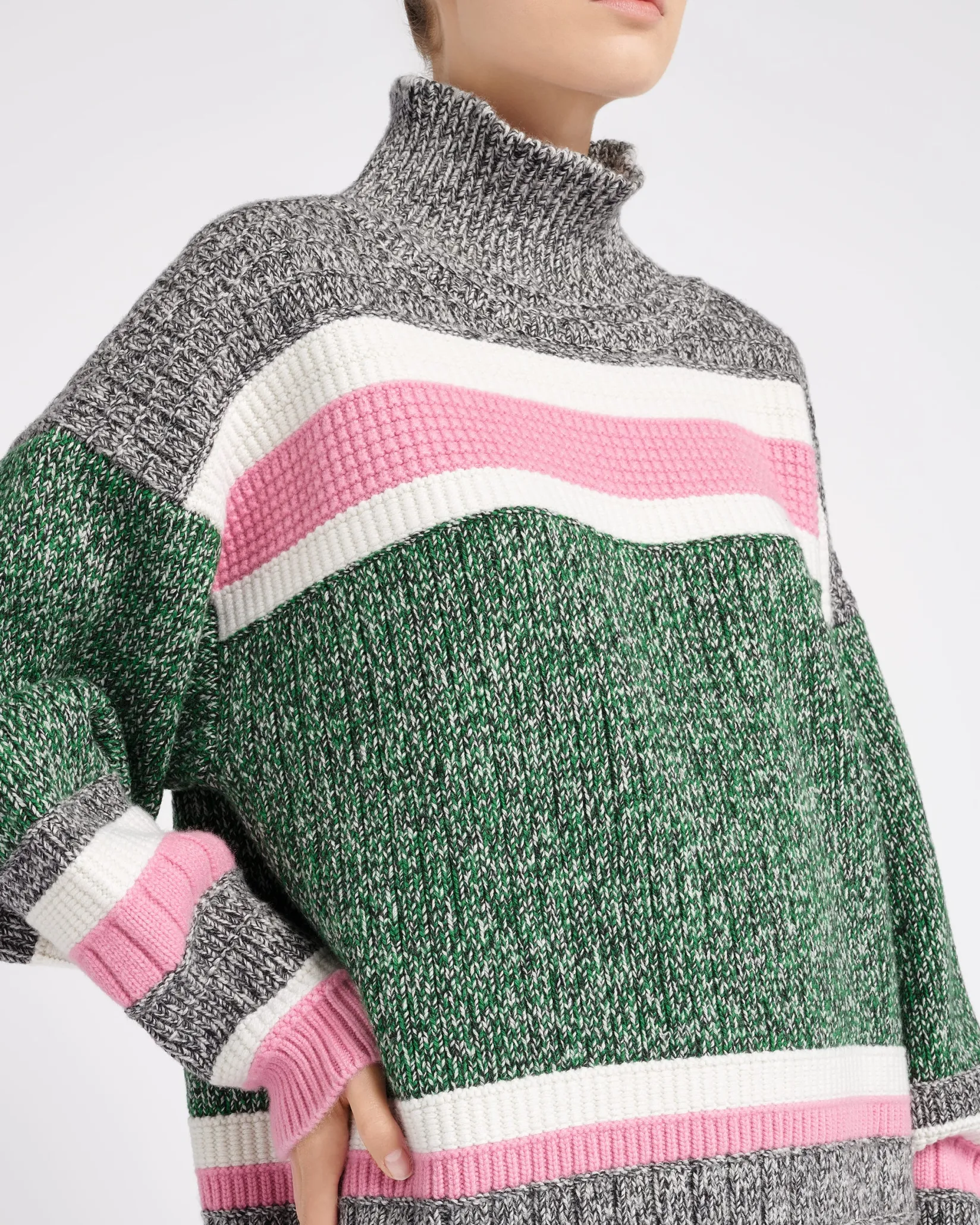 Women Barrie Striped cashmere roll neck jumper