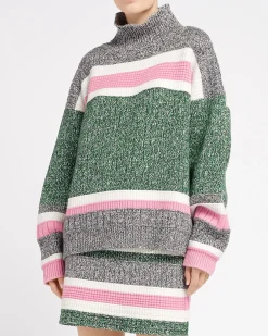 Women Barrie Striped cashmere roll neck jumper