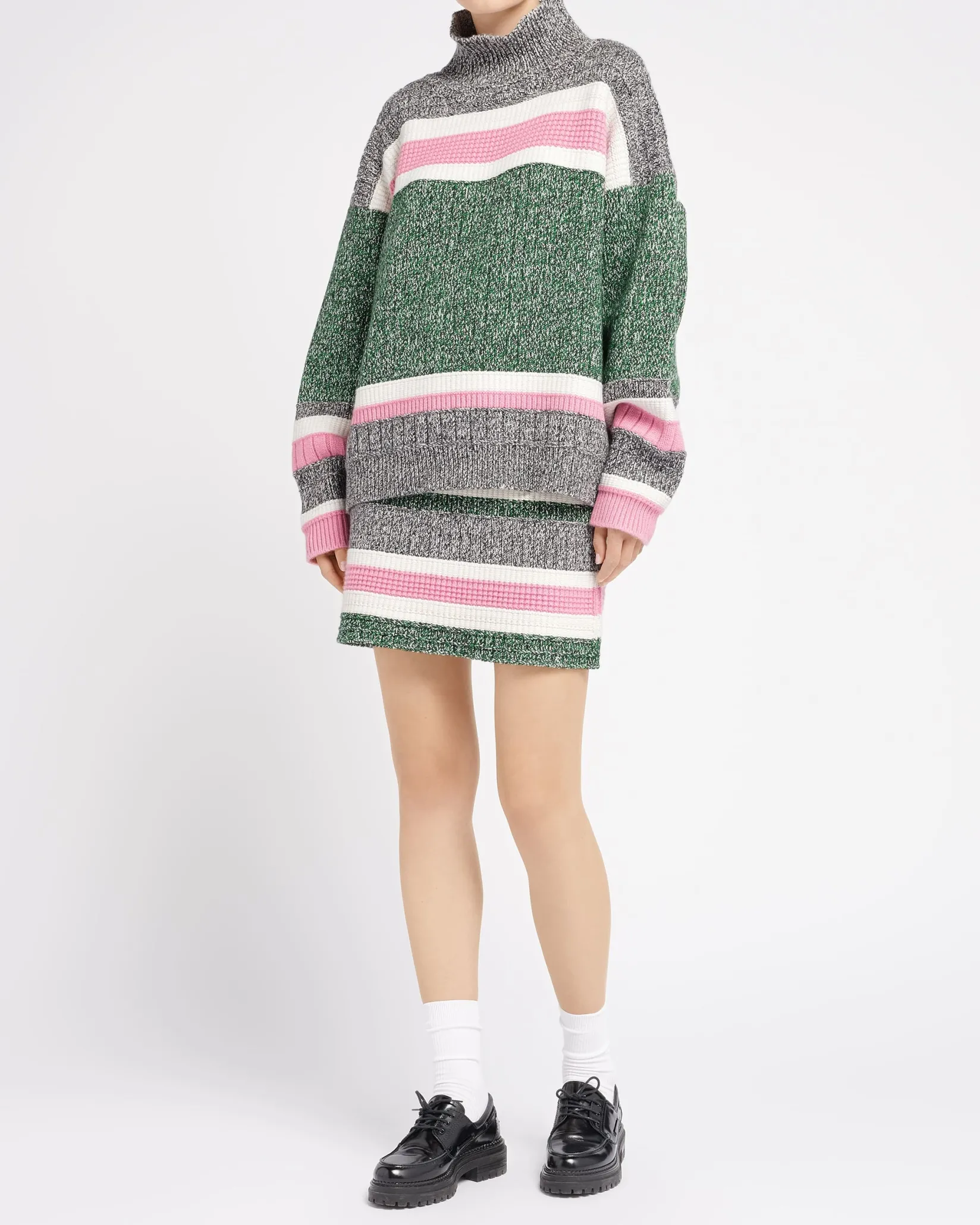 Women Barrie Striped cashmere roll neck jumper