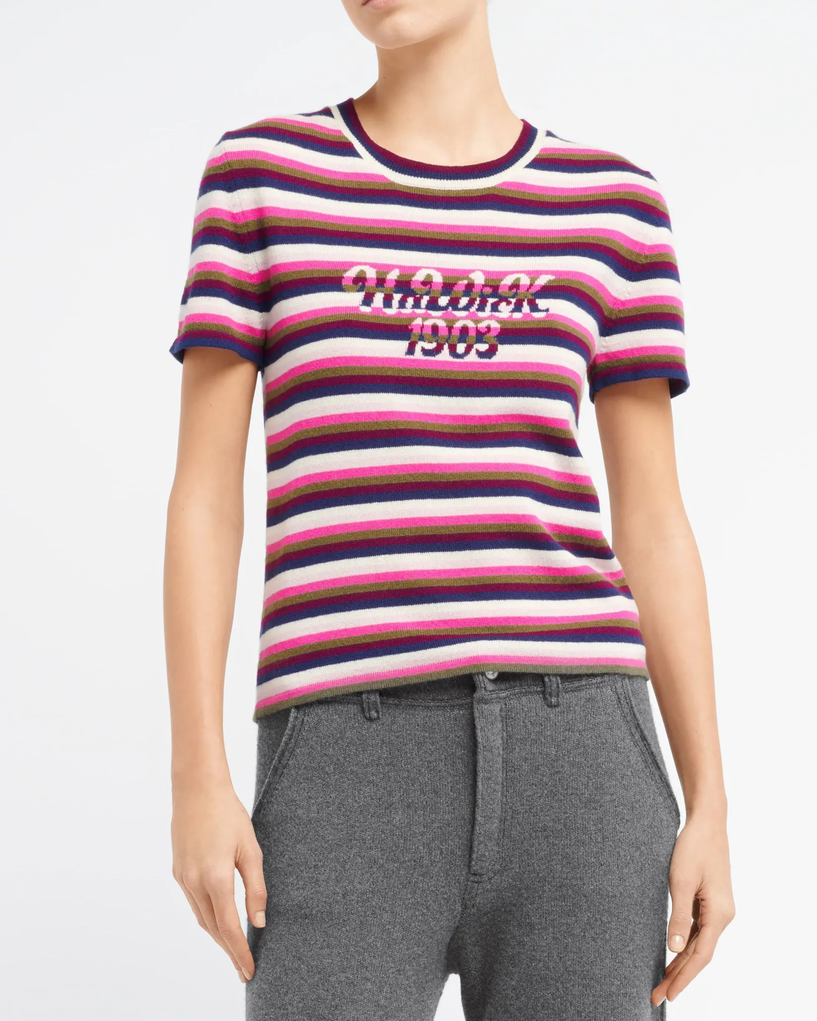 Women Barrie Striped cashmere top