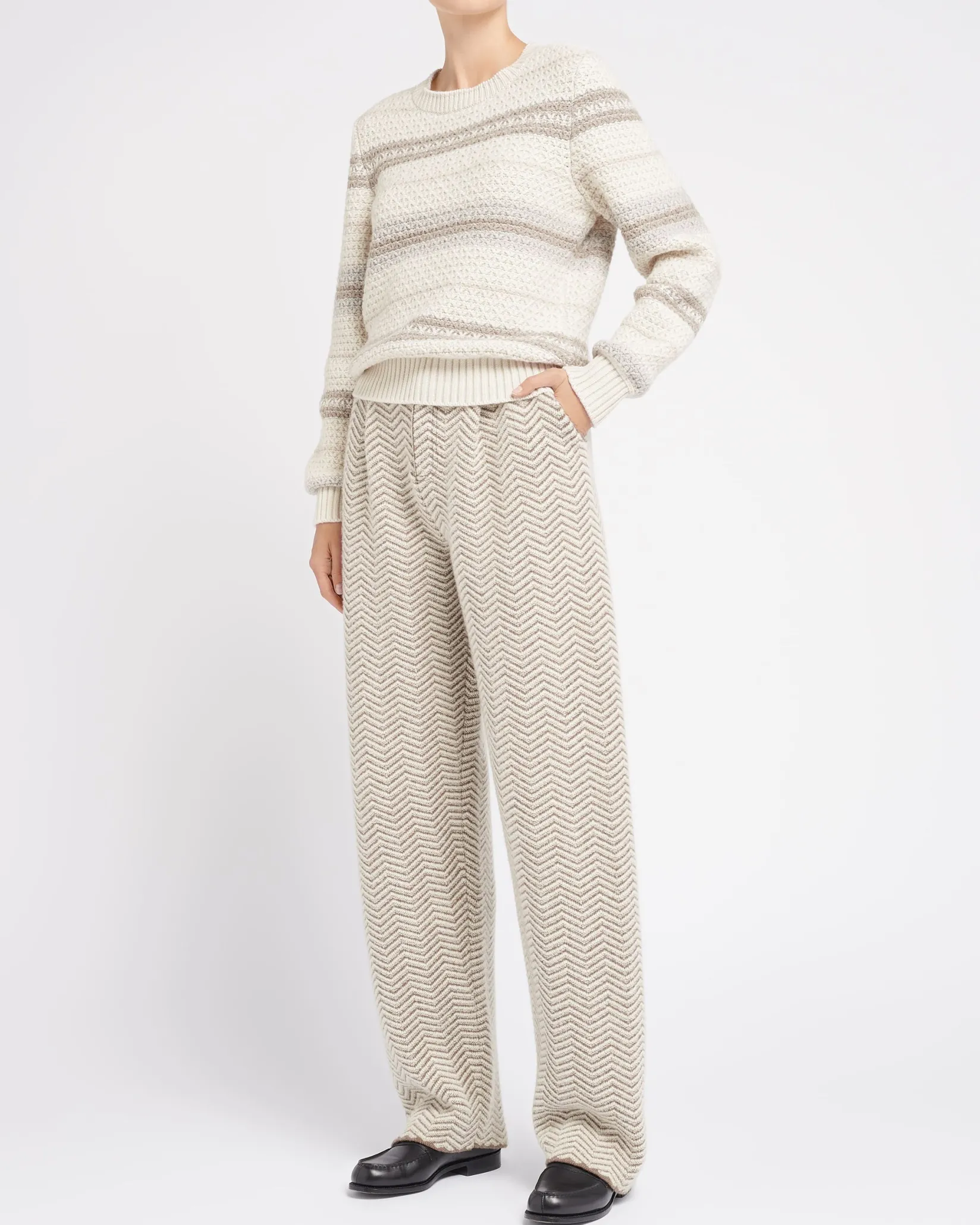 Women Barrie Striped chunky cashmere jumper