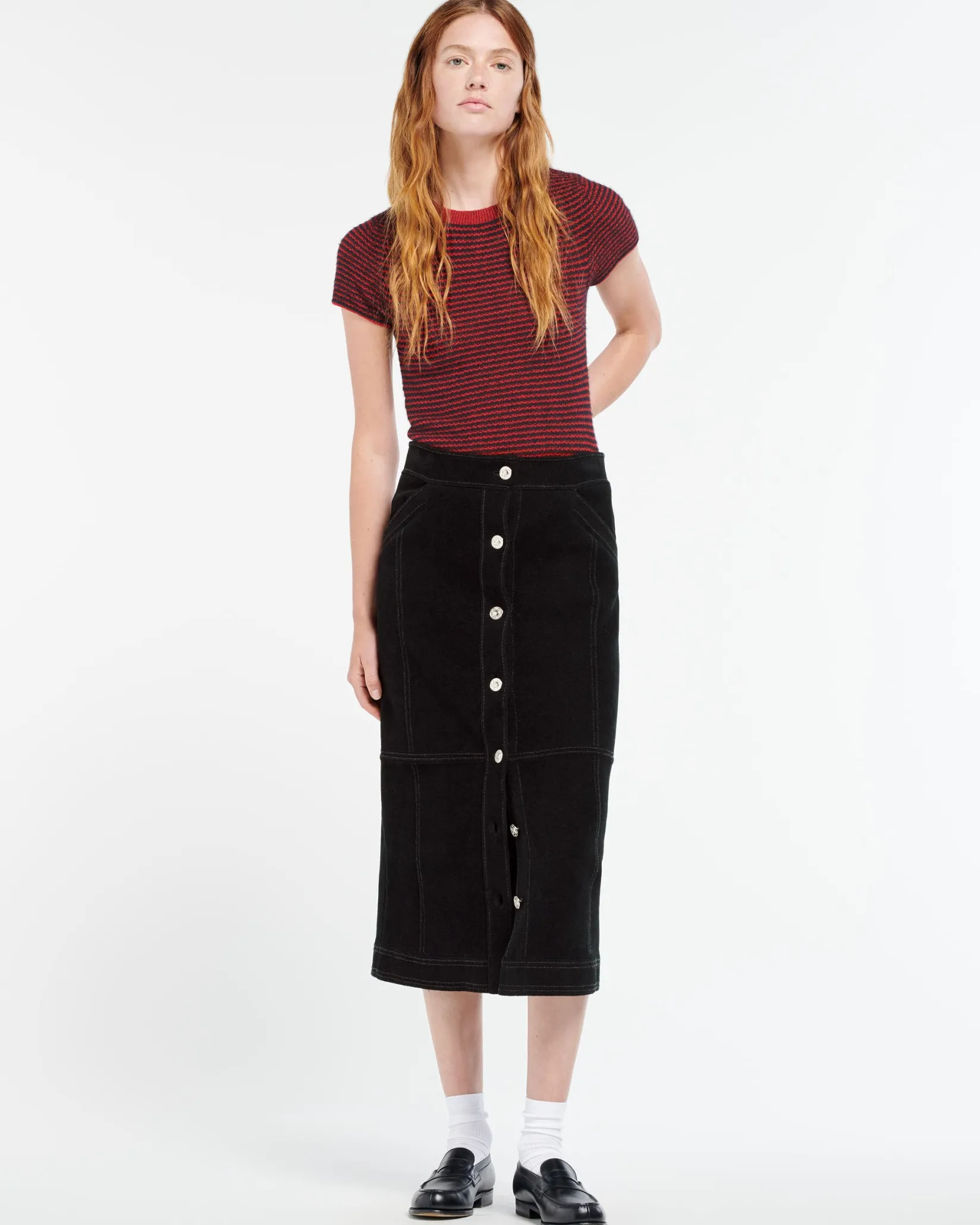 Women Barrie Striped top in cashmere, alpaca and silk