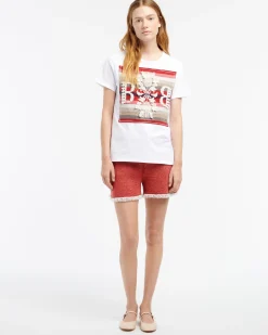 Women Barrie Striped t-shirt with logo cashmere patch