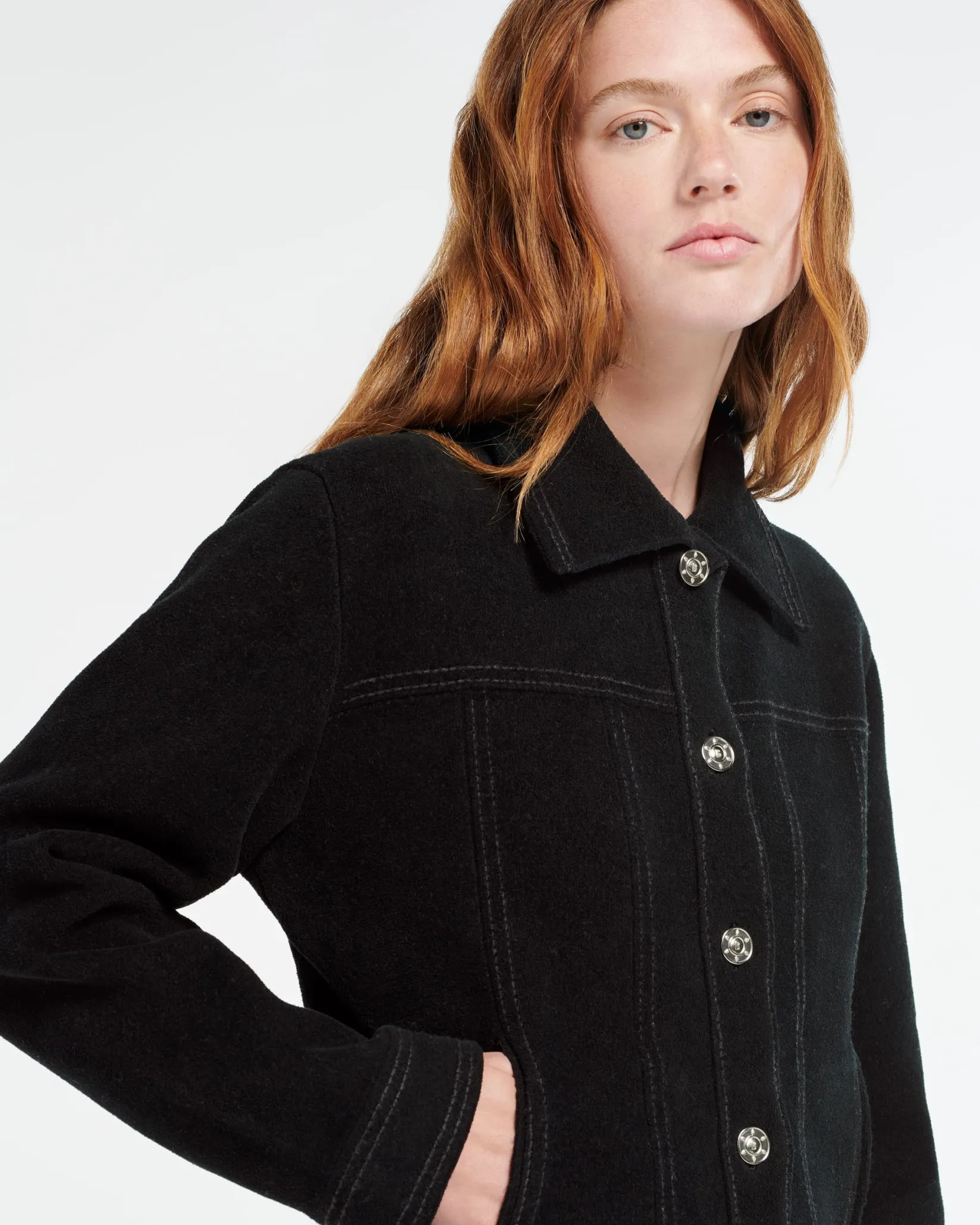 Women Barrie Suede-effect jacket in cashmere and cotton