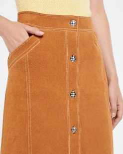 Women Barrie Suede-effect long skirt in cashmere and cotton