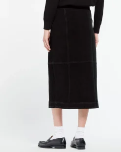 Women Barrie Suede-effect long skirt in cashmere and cotton