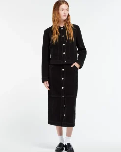 Women Barrie Suede-effect long skirt in cashmere and cotton