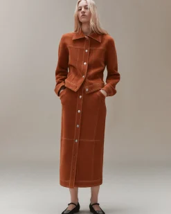 Women Barrie Suede-effect long skirt in cashmere and cotton