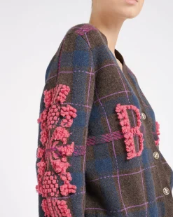 Women Barrie Tartan cashmere cardigan with B logo